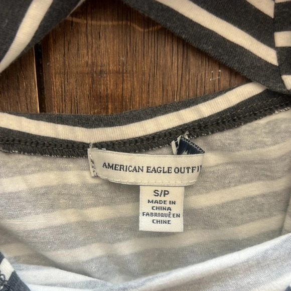 American Eagle Grey | White Striped Criss Cross Back A-Line Dress Size Small - Picture 6 of 7